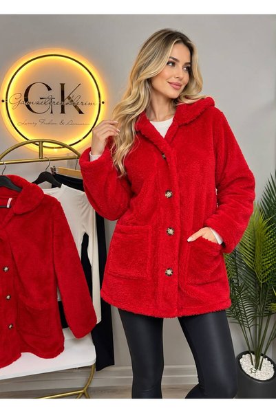 GAMZELİRENKLERİM LUXURY FASHION & ACCESSORIES سترة نسائية حمراء من الفرو النا...