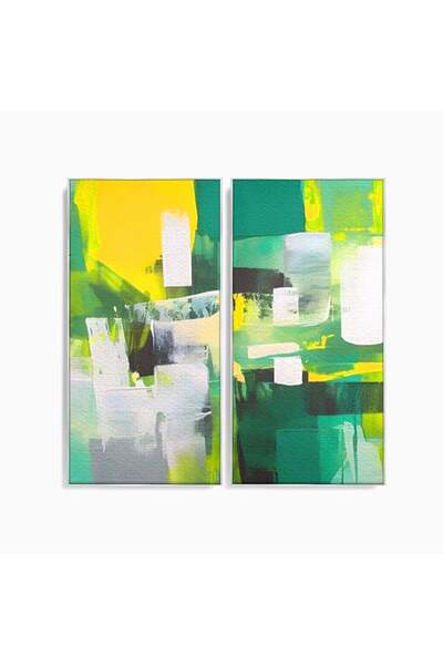 Luxcanva Set 2 Tablouri Canvas Abstracte Verzi 100x100 cm (2 x 50x100) cu Ram...