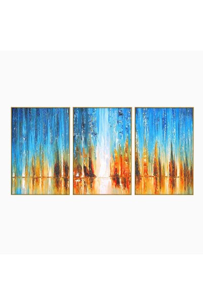 Luxcanva Set 3 Tablouri Canvas Cascadă Abstractă 120x60 cm (3 x 40x60) cu Ram...