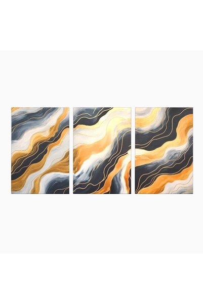 Luxcanva Set 3 Tablouri Canvas Valuri Aurii 150x70 cm (3 x 50x70) pe Sasiu Le...