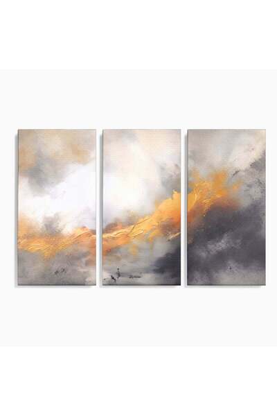 Luxcanva Set 3 Tablouri Canvas Pastel Auriu 210x140 cm (3 x 70x140) pe Sasiu ...