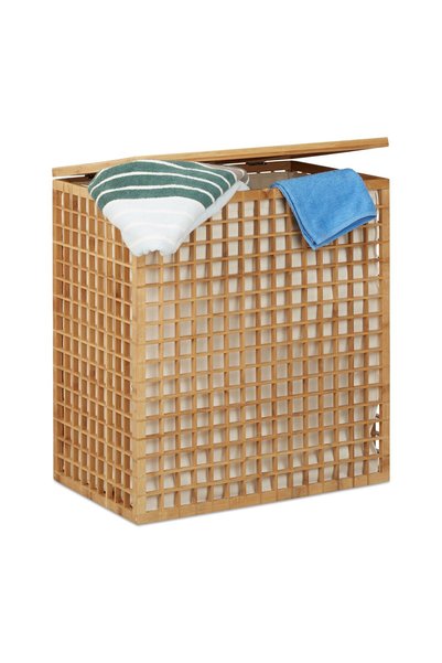 Relaxdays Laundry basket Relaxdays, 2 compartments, bamboo, 62x56x35 cm, ligh...
