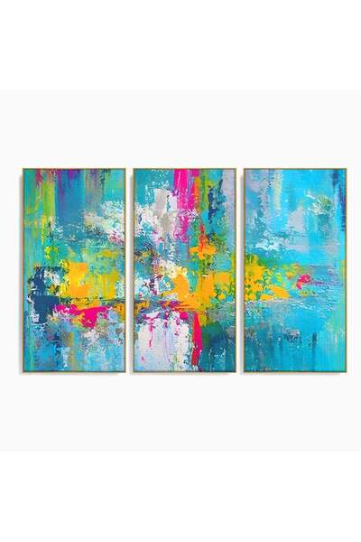 Luxcanva Set 3 Tablouri Canvas Modern Abstract 210x140 cm (3 x 70x140) cu Ram...