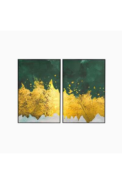 Luxcanva Set 2 Tablouri Canvas Green Design 140x100 cm (2 x 70x100) cu Rama N...