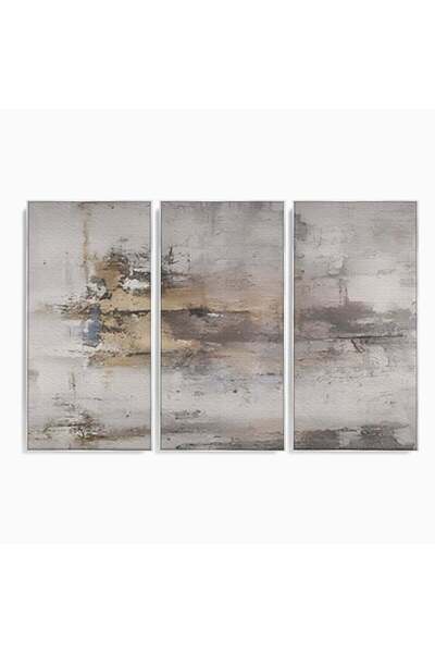 Luxcanva Set 3 Tablouri Canvas Abstract Gri 180x120 cm (3 x 60x120) cu Ramă A...