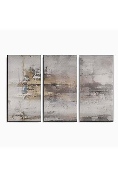 Luxcanva Set 3 Tablouri Canvas Abstract Gray 180x120 cm (3 x 60x120) cu Rama ...