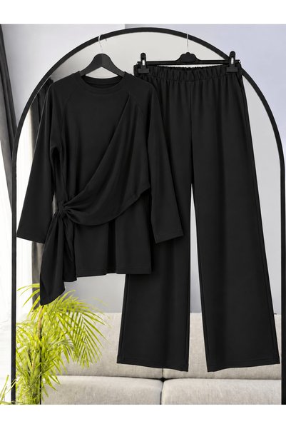 Hepsi Moda Side Shawl Detail Pantsuit - 3827 - Black