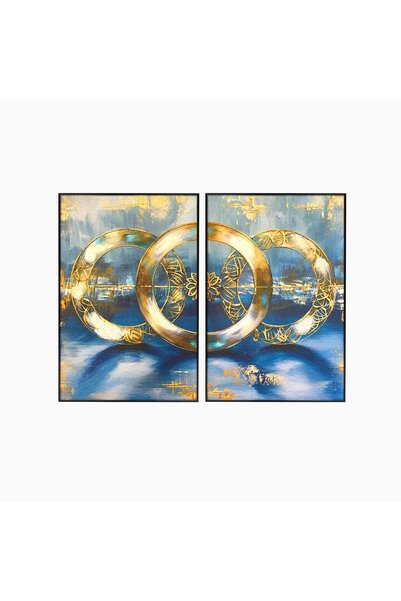 Luxcanva Set 2 Tablouri Canvas Cercuri Aurii Abstracte 200x150 cm (2 x 100x15...