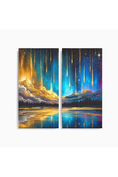 Luxcanva Set 2 Tablouri Canvas Aurora Boreala Feerica 100x100 cm (2 x 50x100)...