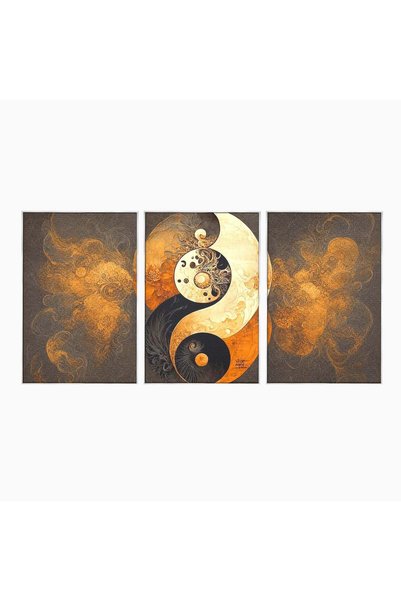 Luxcanva Set 3 Tablouri Canvas Yin Si Yang 150x70 cm (3 x 50x70) cu Rama Argi...