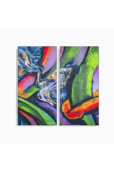 Luxcanva Set 2 Tablouri Canvas Graffiti 140x140 cm (2 x 70x140) cu Rama Argin...