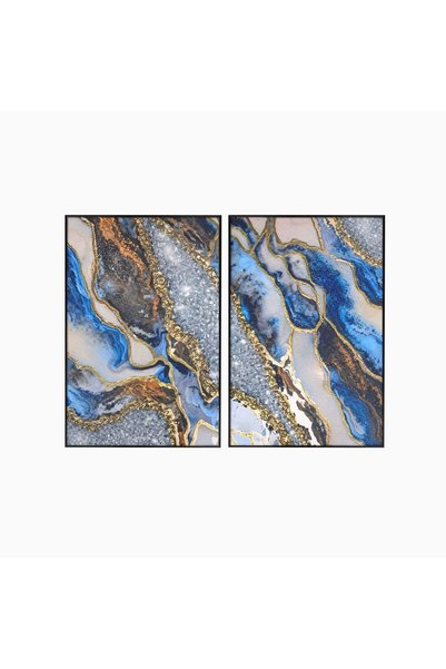 Luxcanva Set 2 Tablouri Canvas Marmura Albastra 100x70 cm (2 x 50x70) cu Rama...