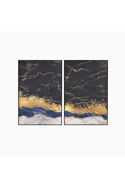 Luxcanva Set 2 Tablouri Canvas Marmură Neagră 160x120 cm (2 x 80x120) cu Ramă...