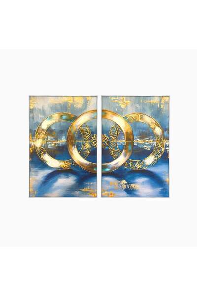Luxcanva Set 2 Tablouri Canvas Cercuri Aurii Abstracte 200x150 cm (2 x 100x15...