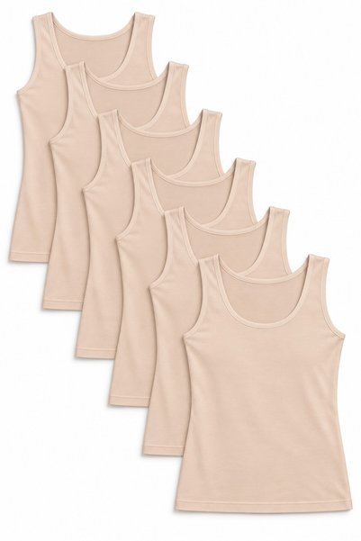 REN Women's 6-Pack Ten-Color Cotton-Lycra Stretch Fabric Tank Top with Wide S...