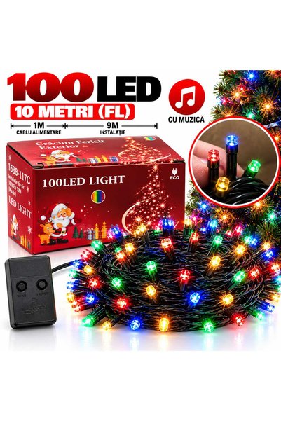 SHOP LIKE A PRO Instalație Luminoasă de Crăciun, 100 LED-uri, 10 Metri, Multi...
