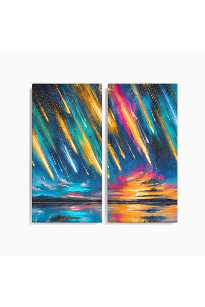 Luxcanva Set 2 Tablouri Canvas Ploua Cu Stele 100x100 cm (2 x 50x100) pe Sasi...