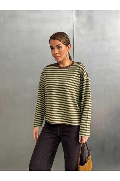 Hatun Atila Hanorac oversize cu decolteu rotund la baza gâtului și dungi 2721...