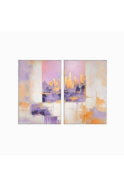 Luxcanva Set 2 Tablouri Canvas 2xPics 140x100 cm (2 x 70x100) cu Rama Arginti...