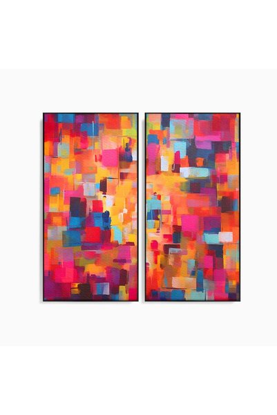 Luxcanva Set 2 Tablouri Canvas Univers Colorat 100x100 cm (2 x 50x100) cu Ram...
