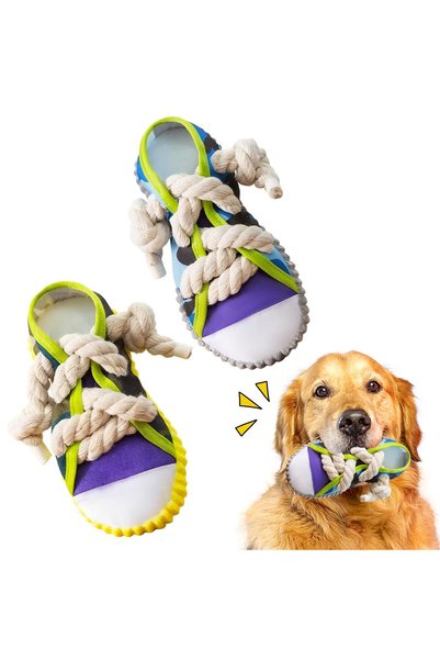 TERRIFI Squeaky Dog Chew Toy(2 Pcs), Soft Plush Rope Shoes Design, Interactiv...