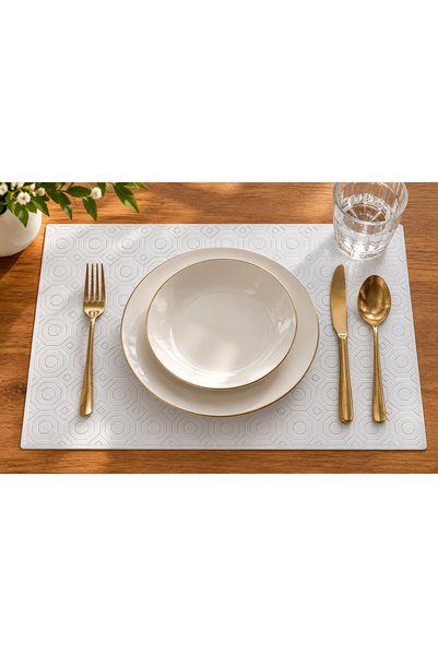 CDE Set of 4 PVC American-Style Placemats, 30x45 cm, White with Geometric Pat...