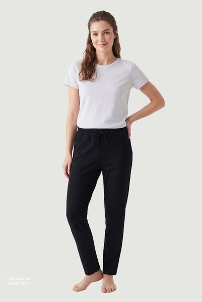 Jiber Women's Black Piqué Single-Layer Sweatpants