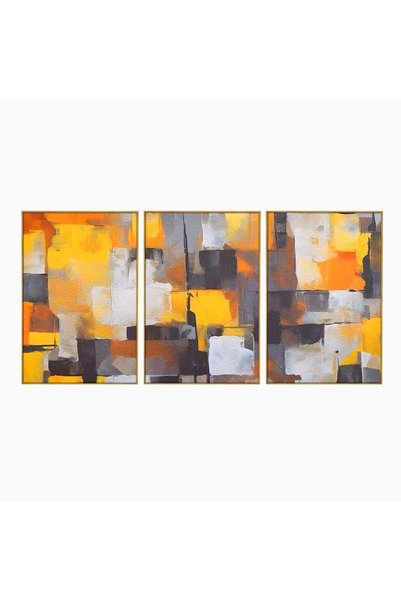 Luxcanva Set 3 Tablouri Canvas Portocaliu 150x70 cm (3 x 50x70) cu Ramă Aurie...