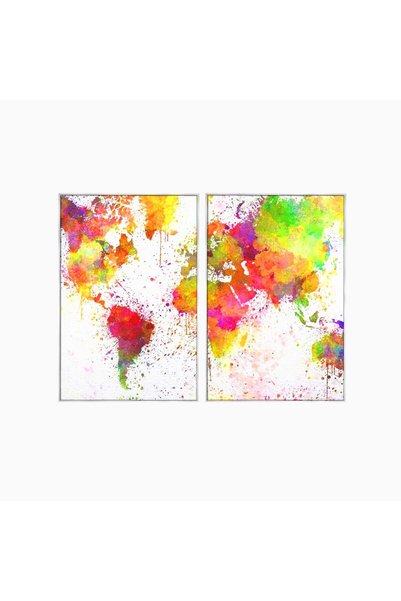 Luxcanva Set 2 Tablouri Canvas Harta Lumii In Culori 80x60 cm (2 x 40x60) cu ...