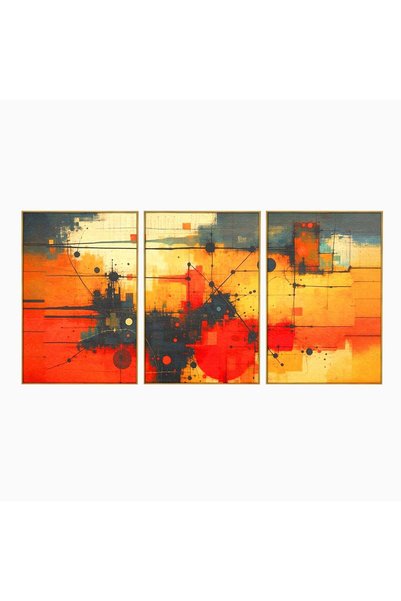 Luxcanva Set 3 Tablouri Canvas Reteaua Focului 150x70 cm (3 x 50x70) cu Rama ...