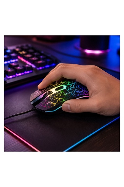 JMB Mouse gaming cu fir LED, 1600 DPI, 4 butoane, USB, cablu 1,26 m, negru