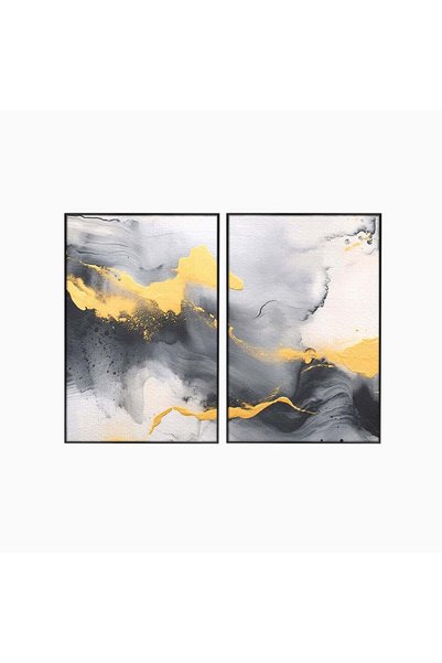 Luxcanva Set 2 Tablouri Canvas Flux Abstract Auriu 140x100 cm (2 x 70x100) cu...