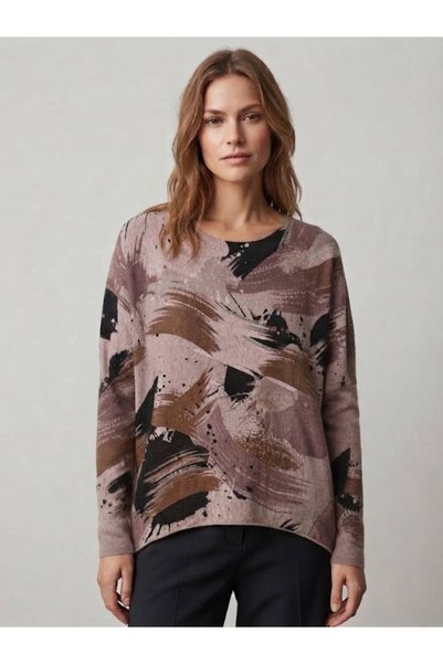 AYASOFYA OTANTIK Women's Italian Round-Necked Long-Sleeved Knit Blouse with B...
