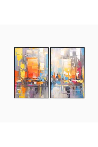 Luxcanva Set 2 Tablouri Canvas Oras Abstract 160x120 cm (2 x 80x120) cu Rama ...