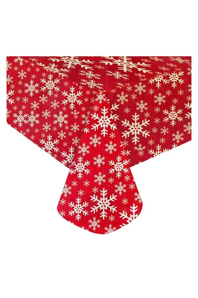 OEM Față de masă decorativă de Crăciun, roșie cu fulgi albi, 170 x 130 cm, re...