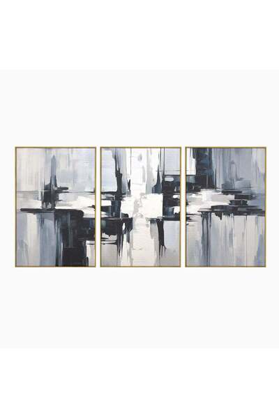 Luxcanva Set 3 Tablouri Pânză Pictură Abstractă Alb-Negru 210x100 cm (3 x 70x...