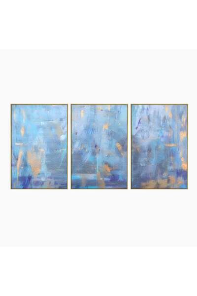 Luxcanva Set 3 Tablouri Canvas Albastre cu Pictură Abstractă 120x60 cm (3 x 4...