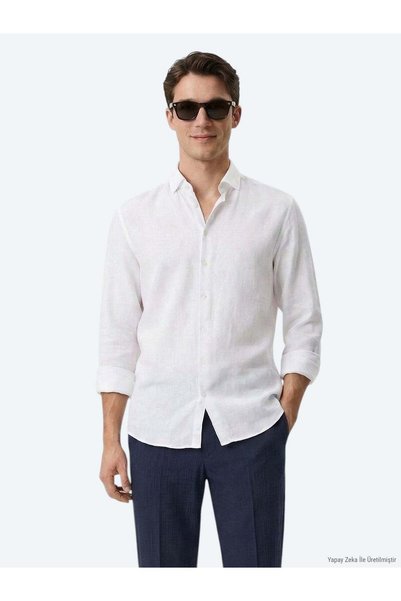 Kip White Solid Regular-Fit Long-Sleeve Woven Casual Cotton Blend Shirt 10161...