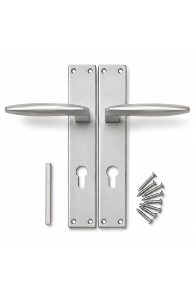 Generic Door Handle Set – 2 Lever Handles on Long Backplate with Euro Cylinde...
