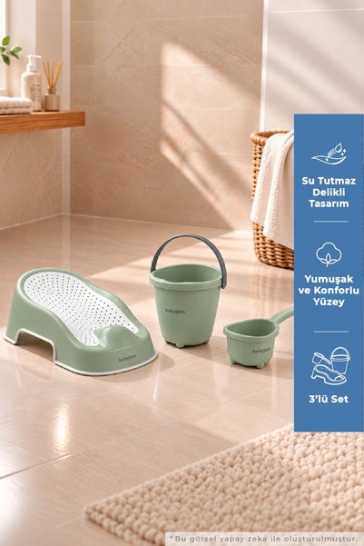 Babyjem Elegant Soft Banyo Desteği Kaydırmaz Bebek Yıkama Yardımcısı 3'lü Set Soft Yeşil XL