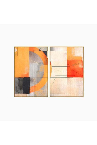 Luxcanva Set 2 Tablouri Canvas Cerc Galben Pictura Abstracta 140x100 cm (2 x ...