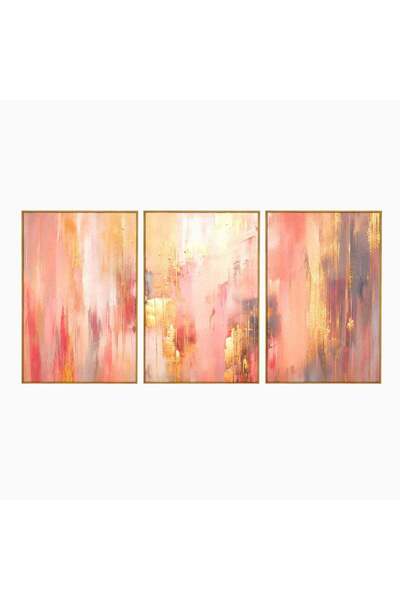 Luxcanva Set 3 Tablouri Canvas Rasarit Roz Auriu 300x150 cm (3 x 100x150) cu ...
