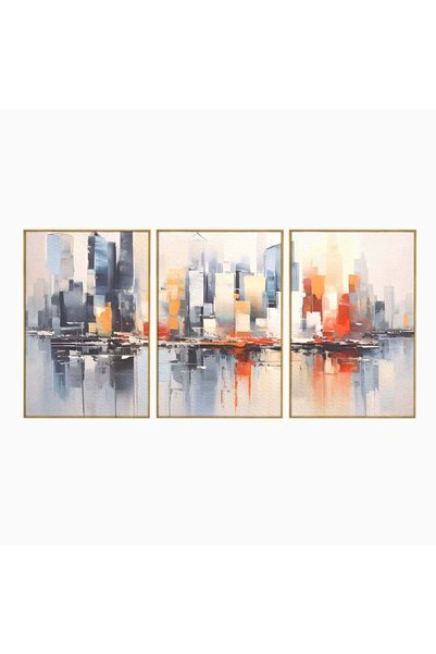 Luxcanva Set 3 Tablouri Canvas Orașul 120x60 cm (3 x 40x60) cu Ramă Aurie Liv...