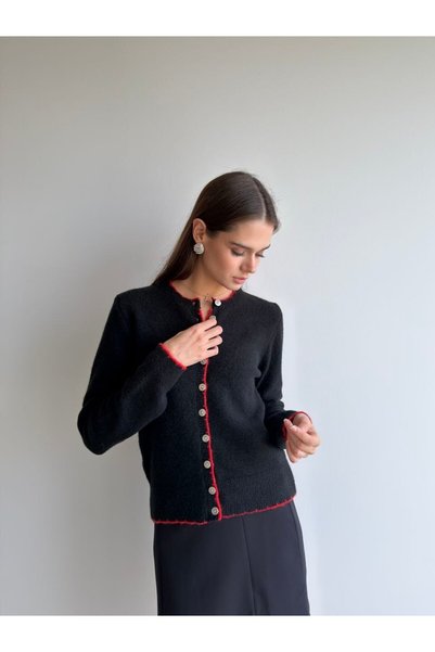 buqre's moda Buttoned, Piped, Soft Wool Cardigan