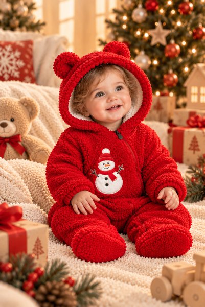 Custom Baby Yılbaşı Özel Kırmızı Bebek Welsoft Tulum Astarlı Kendinden Eldivenli Bebek Kozmonot, Astronot Tulum Bebek Montu