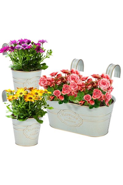 PERGART PerGar Vintage Metal Iron Wall Hanging Flower Pots, Rustic Planter Bu...