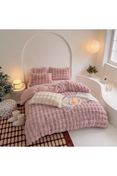 Casa Creative Elegance Set de lenjerie de pat din blană artificială de iepure...