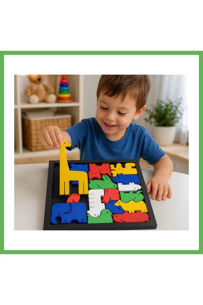 TheGencoo 3D-Printed Wood-Look Puzzle Game with Animal Figures - Educational:...