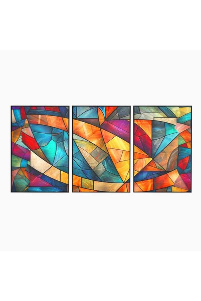 Luxcanva Set 3 Tablouri Canvas Vitralii Interioare 150x70 cm (3 x 50x70) cu R...