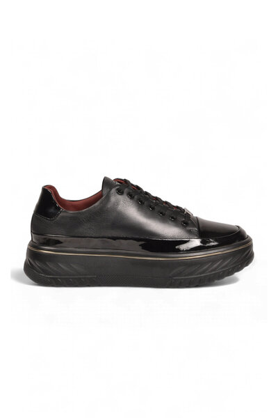 MARCOMEN Black Genuine Leather Lace-Up Men's Casual Sneakers with Thick Soles...
